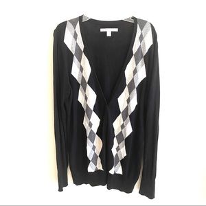 Old Navy Black And White Argyle Button Front Cardigan Size L